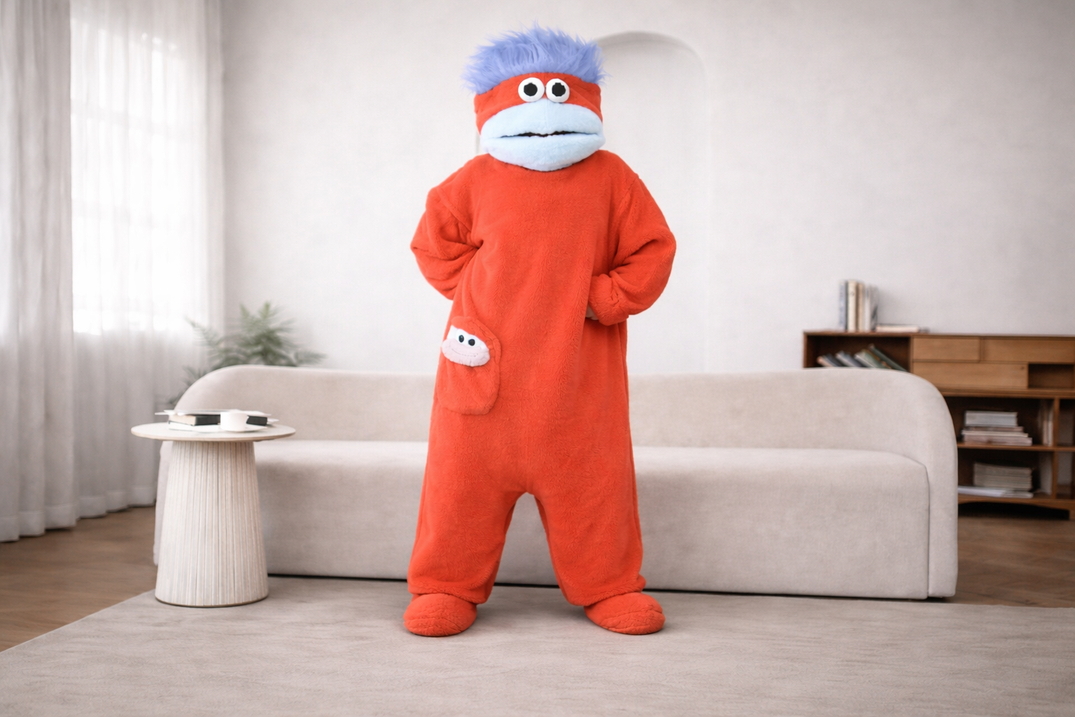 Monster Onesie Pajama Set With Oversized Comb And Matching Slippers