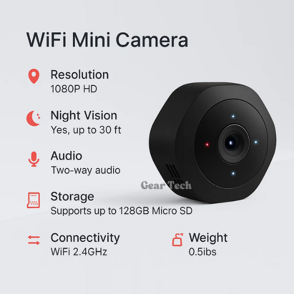 Kamera Keselamatan Mini WiFi Nexara 1080P HD Penglihatan Malam 30 Kaki Audio Dua Hala