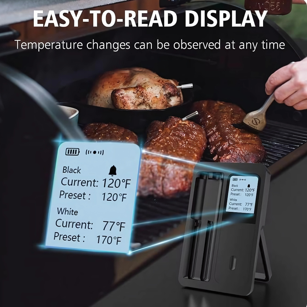 Wireless Smart Meat Thermometer With Bluetooth And Wi-Fi App Monitoring