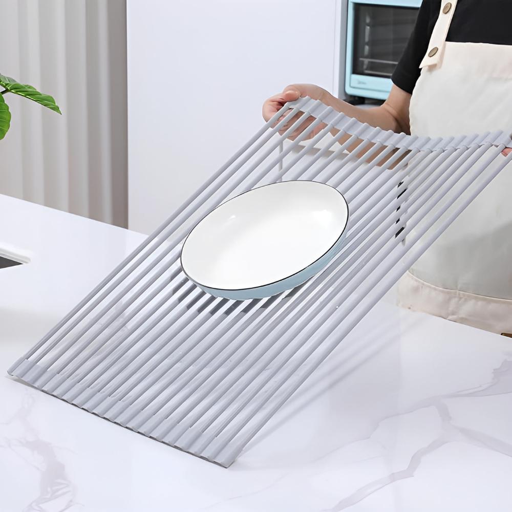 Rullattava astioiden kuivausteline ruostumattomasta teräksestä