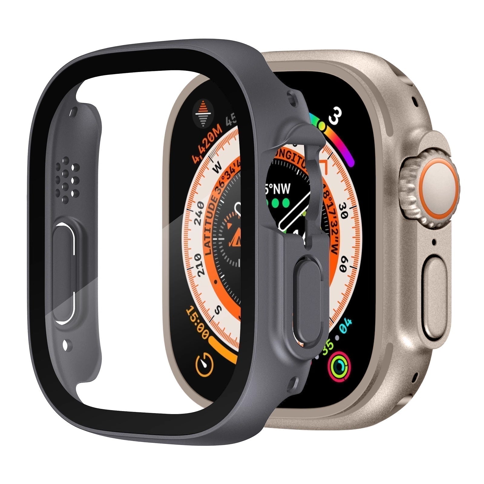 NovaGuard Apple Watch Ultra Kılıfı Şeffaf Sertleştirilmiş Cam Ekran Koruyucu ile