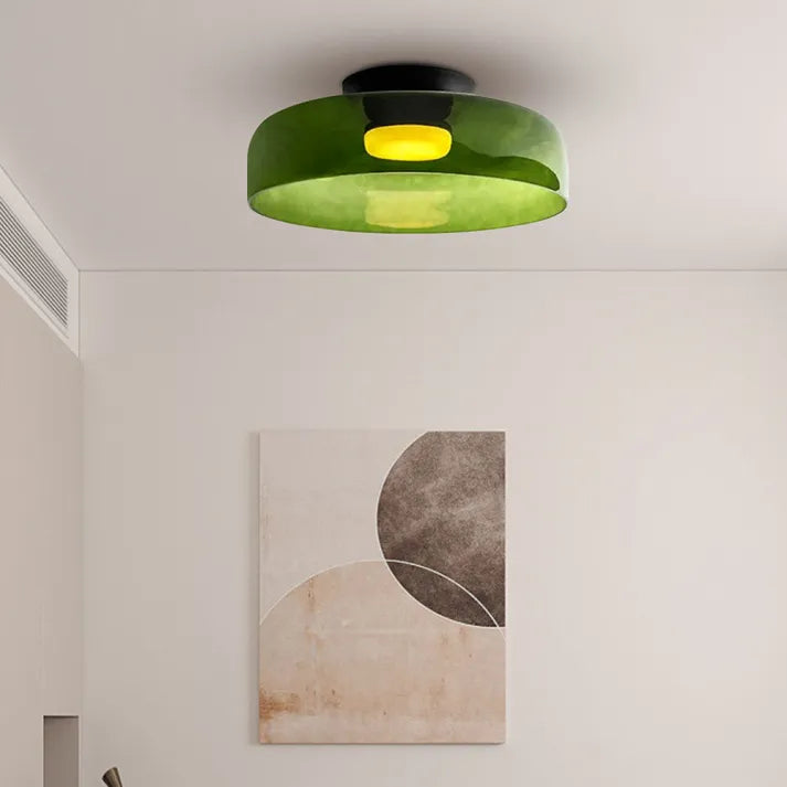 Lampada da soffitto Lumenweave Nordic con paralume in vetro artigianale