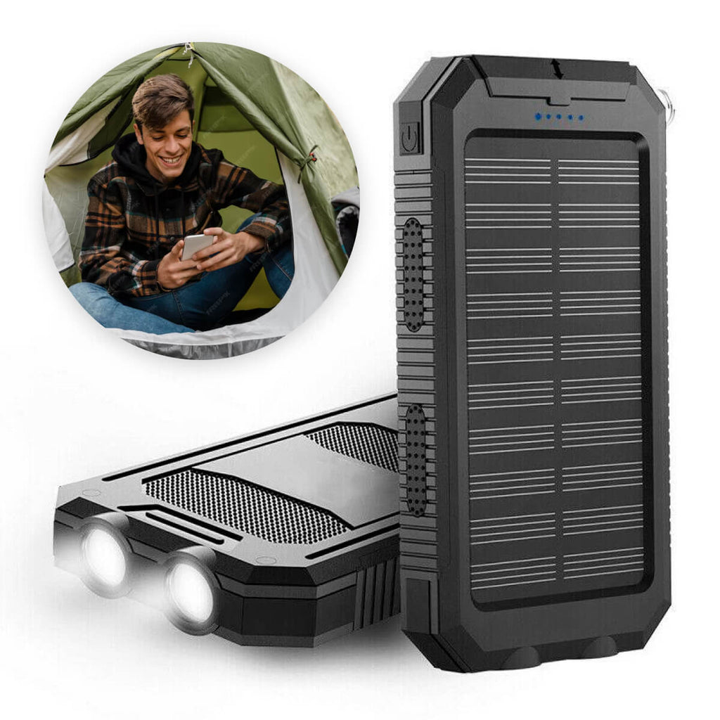 SolaraGuard Power Bank Solar de 500000mAh para Exteriores Impermeable con Puertos USB Dobles