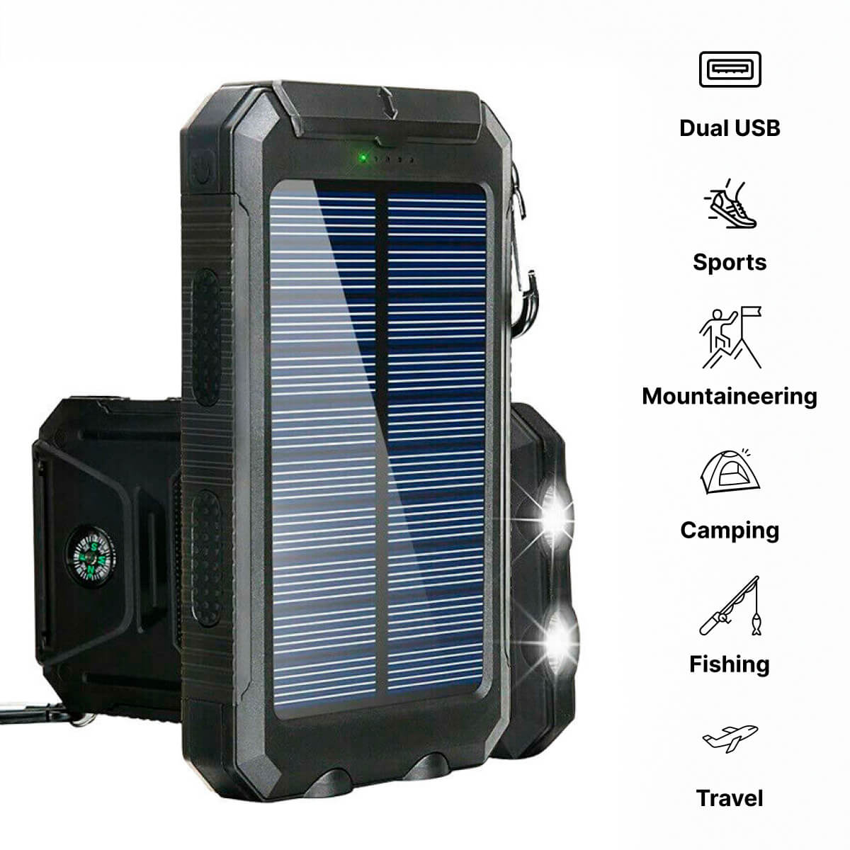 SolaraGuard Power Bank Solar de 500000mAh para Exteriores Impermeable con Puertos USB Dobles