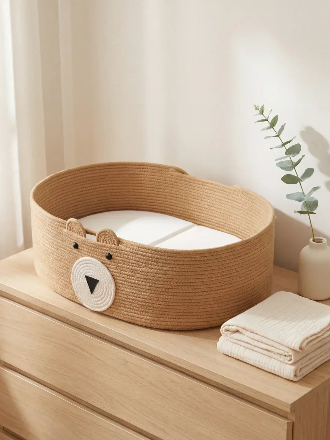 Bear Shaped Changing Basket In Cotton Rope For Nursery