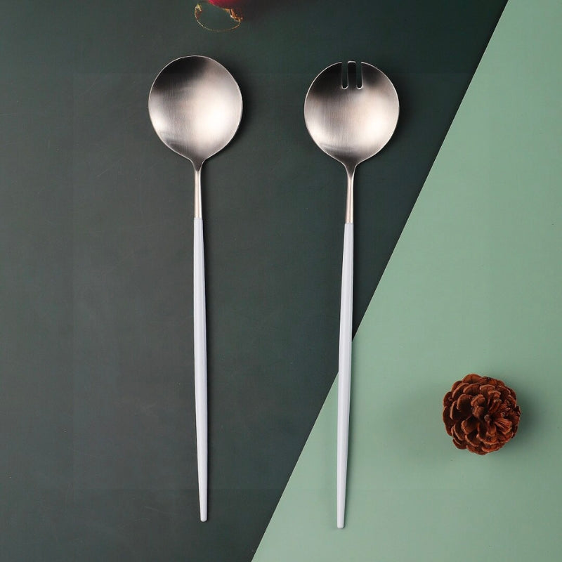 Salatserveringsredskaber i hvid og sølv | Petprovac