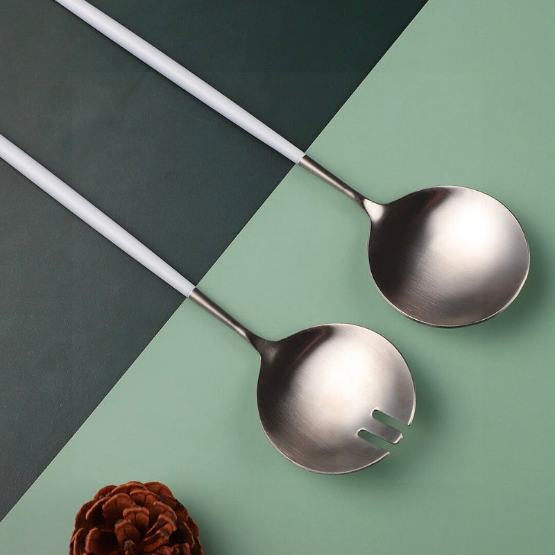 Salatserveringsredskaber i hvid og sølv | Petprovac