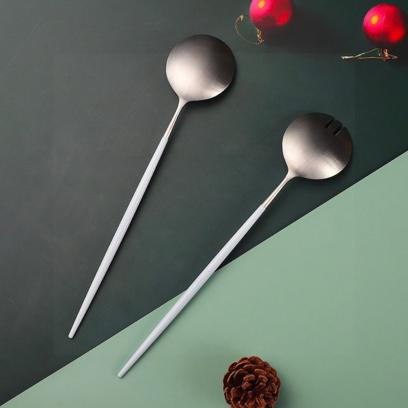 Salatserveringsredskaber i hvid og sølv | Petprovac