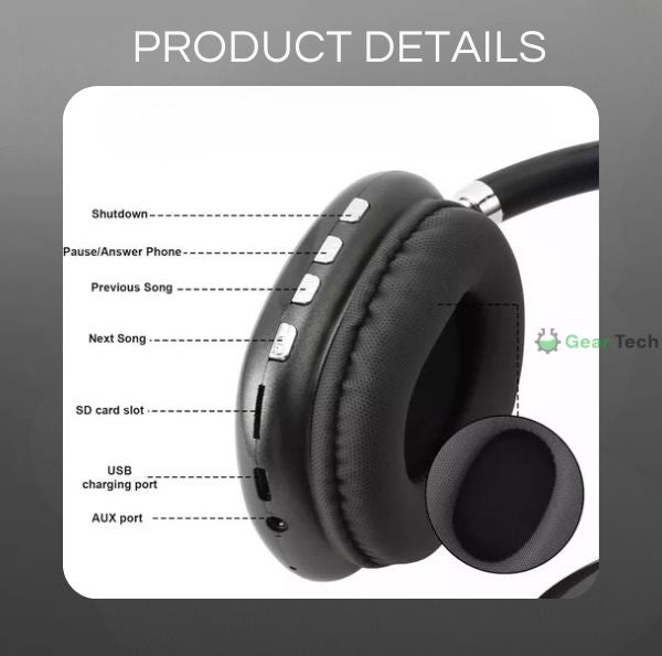 Fon Kepala Bluetooth Solara Pro, Pembatalan Bunyi, 40 Jam