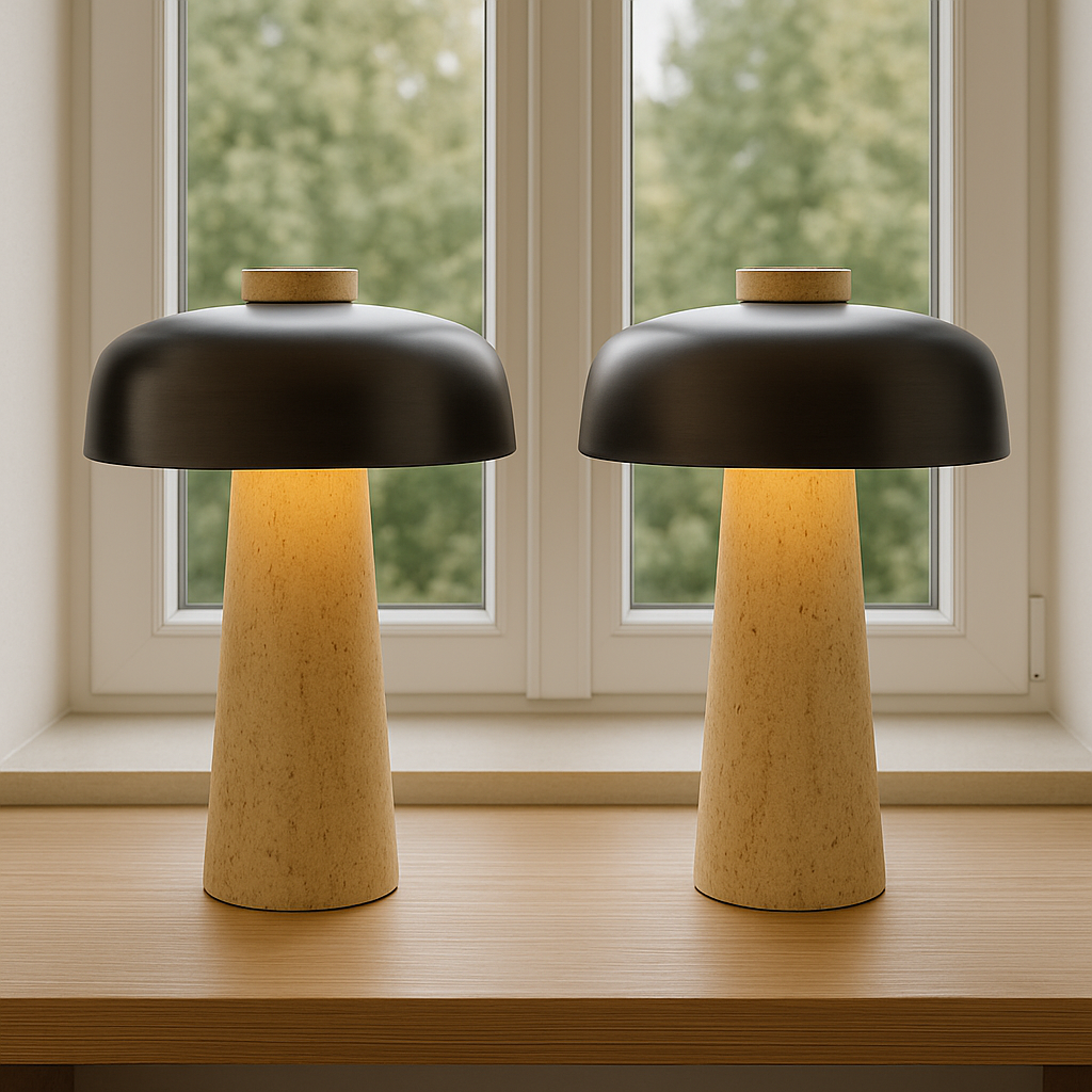 Lampe de table champignon avec socle en pierre, lumière décorative moderne