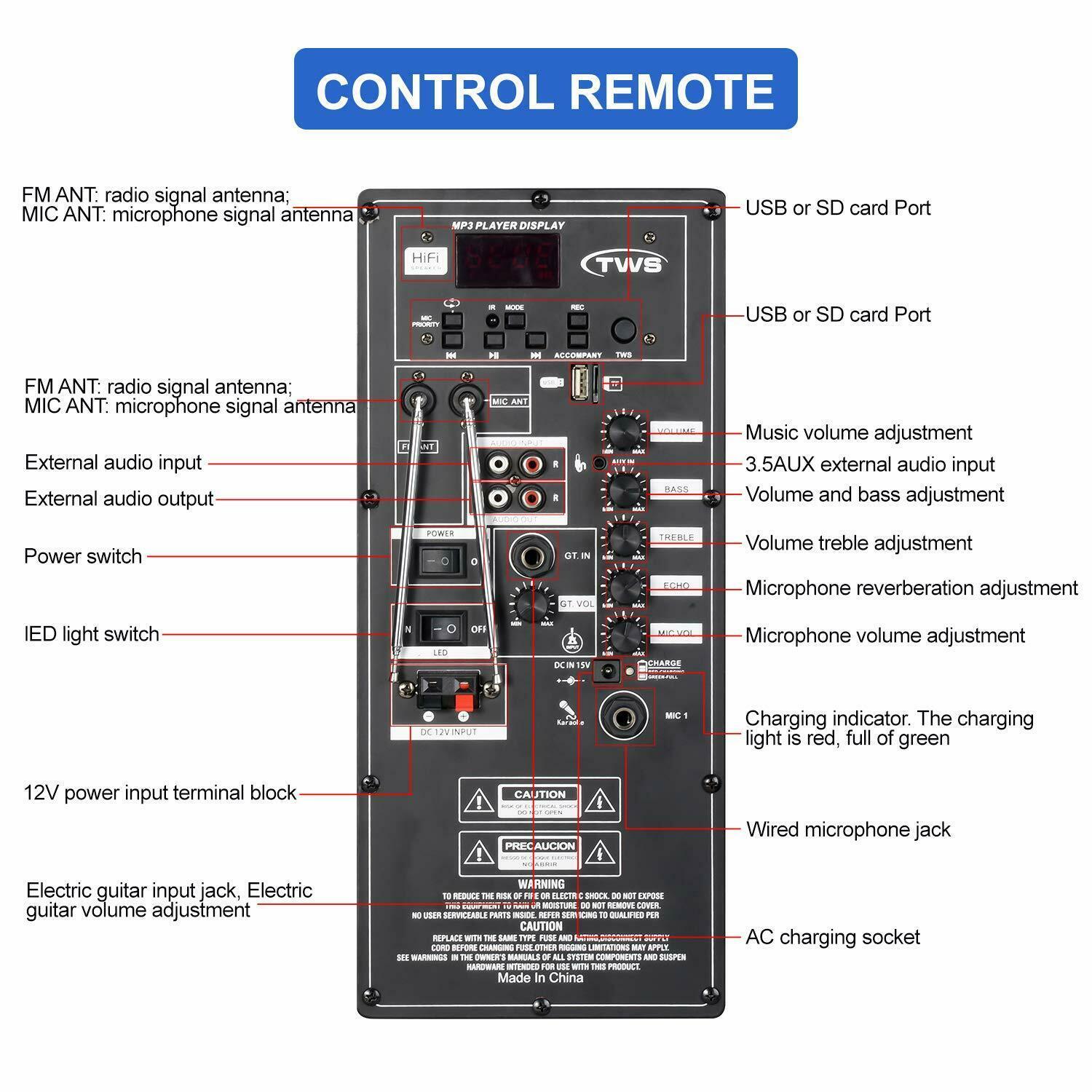 VibeMax Bærbart Karaokeanlæg med Hjul og Trådløs Forbindelse