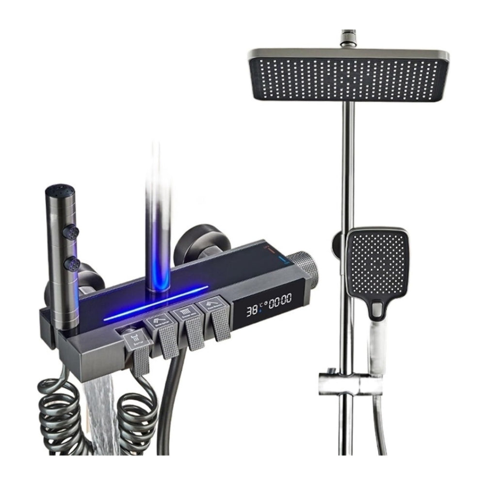 Navaro Ash-Plated サーモスタティックシャワーセット デジタルディスプレイ付きおよび加圧蛇口 | Petprovac