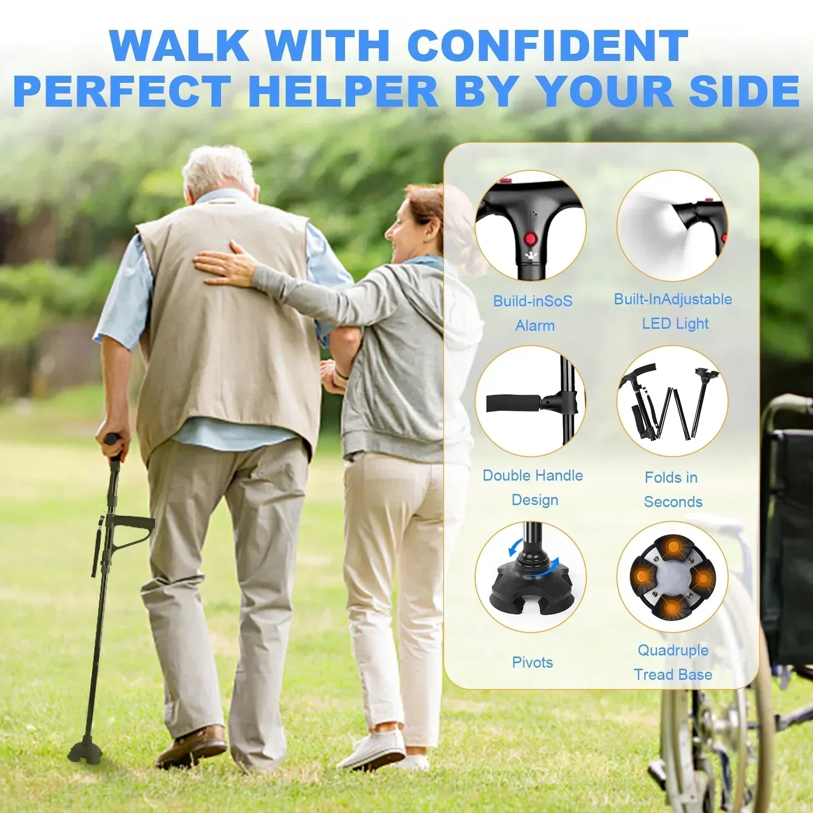 AeroAssist LED Folding Cane for Safe Everyday Mobility