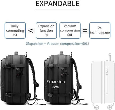 Mochila de viaje expandible AstraVoyage Pro 60L con almacenamiento húmedo y seco