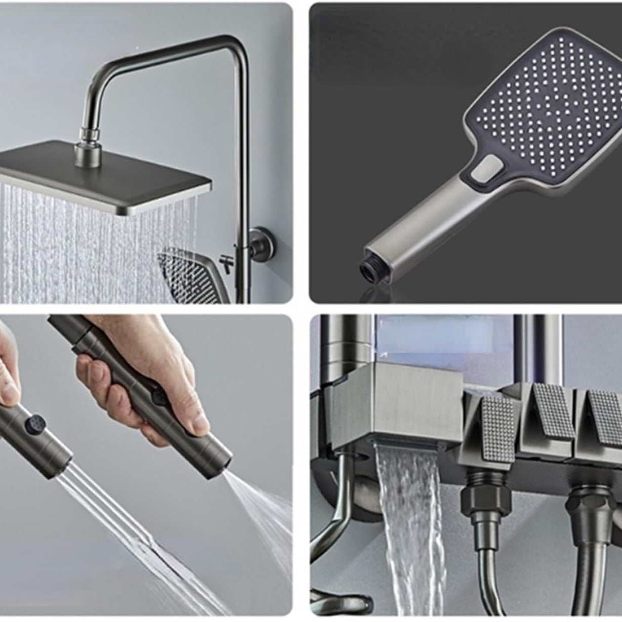 Navaro Ash-Plated Thermostatic Shower Set With Digital Display And Pressurized Faucet | Petprovac