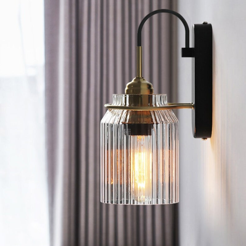 Vintage Style Wall Sconce With Ribbed Glass Shade | Petprovac