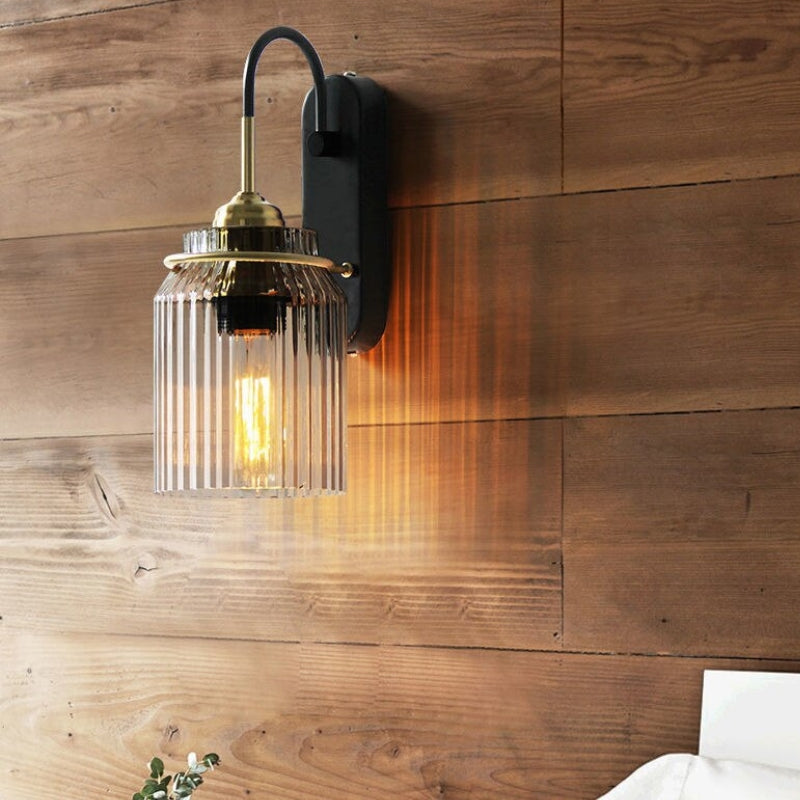 Vintage Style Wall Sconce With Ribbed Glass Shade | Petprovac