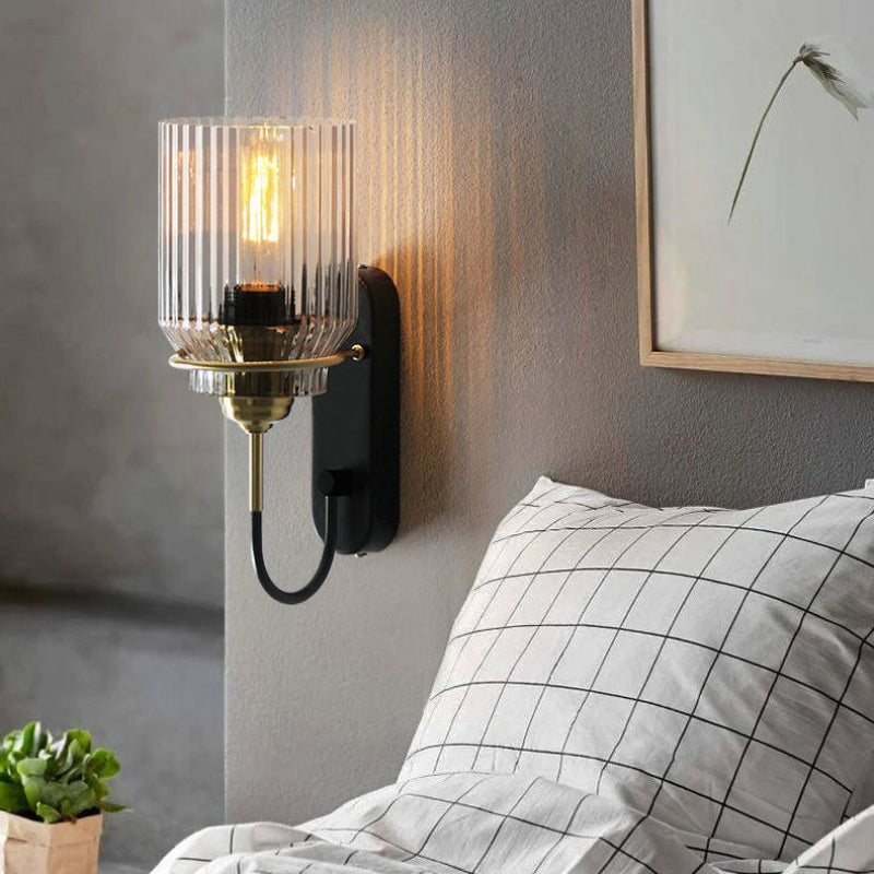 Vintage Style Wall Sconce With Ribbed Glass Shade | Petprovac