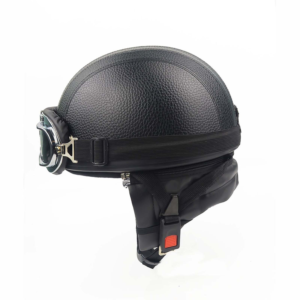 Topi Keledar Separuh Berkilat Vintage Penunggang Harley Dengan Gesper Lepas Pantas