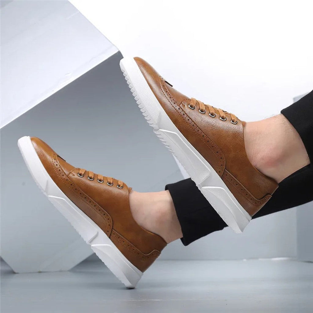 Leather Brogue Sneakers with Rubber Sole