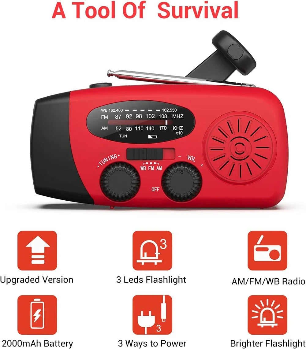Radio à manivelle manuelle solaire LifeSaver et batterie de secours pour l'extérieur