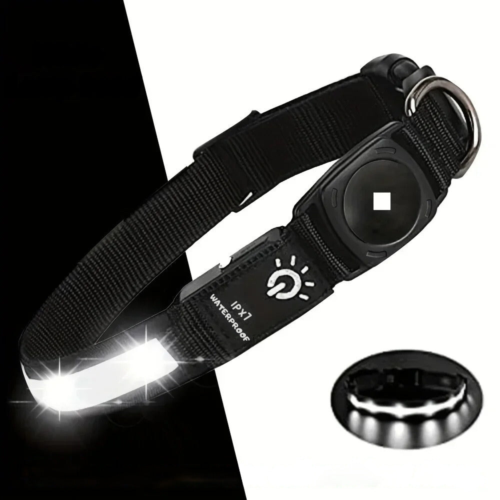 Collar impermeable LED LumaPaw con ranura para rastreador para perros