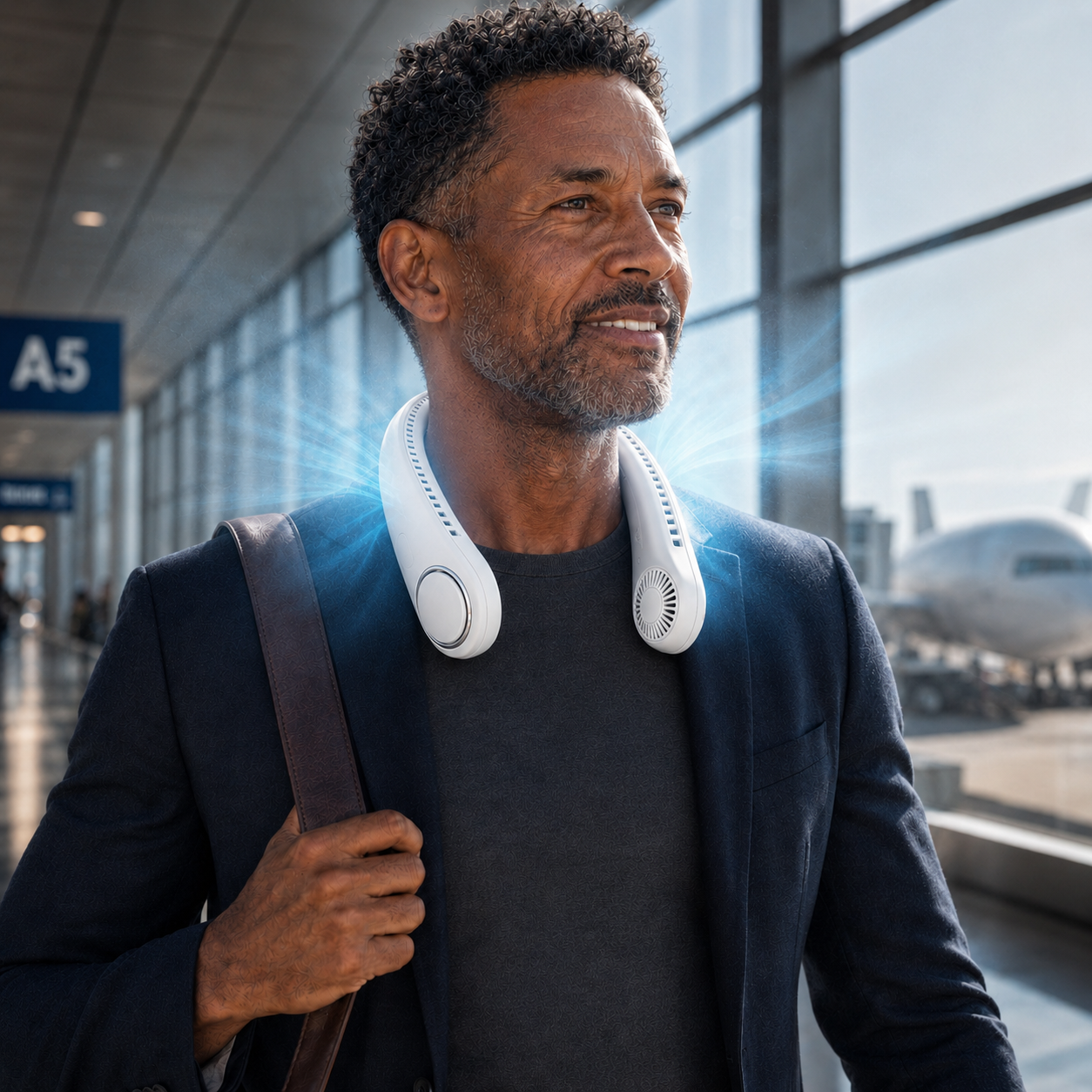 AeroLux Bezłopatkowy Wentylator na Szyję, Przenośny, Ładowany przez USB C, Do Noszenia, Chłodzący