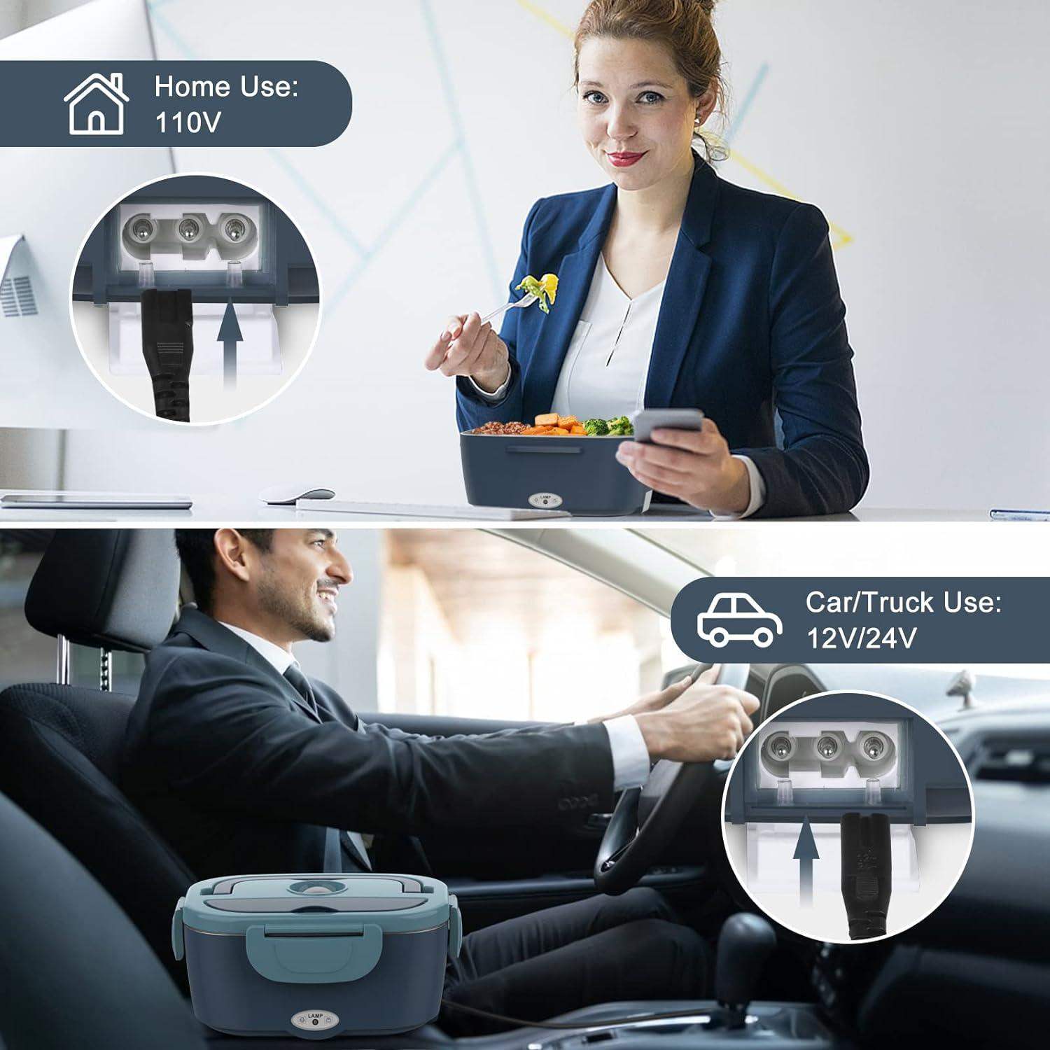 Portable Dual-Compartment Electric Lunch Box With Car and Home Power Plug