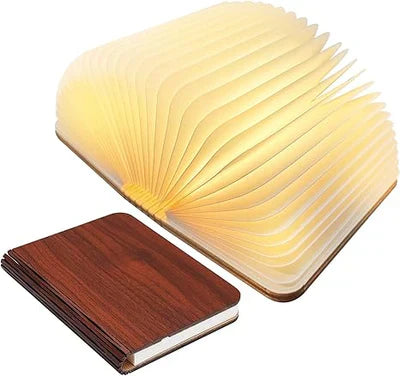 LumaLeaf Lampada da Libro Pieghevole per Lettura a Letto Lampada LED Senza Fili con Finitura in Legno