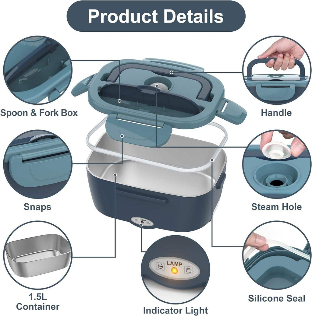 Portable Dual-Compartment Electric Lunch Box With Car and Home Power Plug