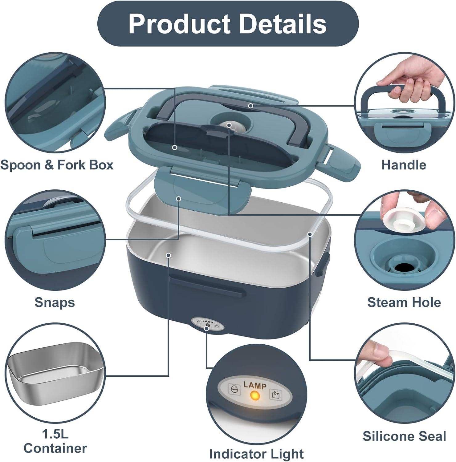 Portable Dual-Compartment Electric Lunch Box With Car and Home Power Plug