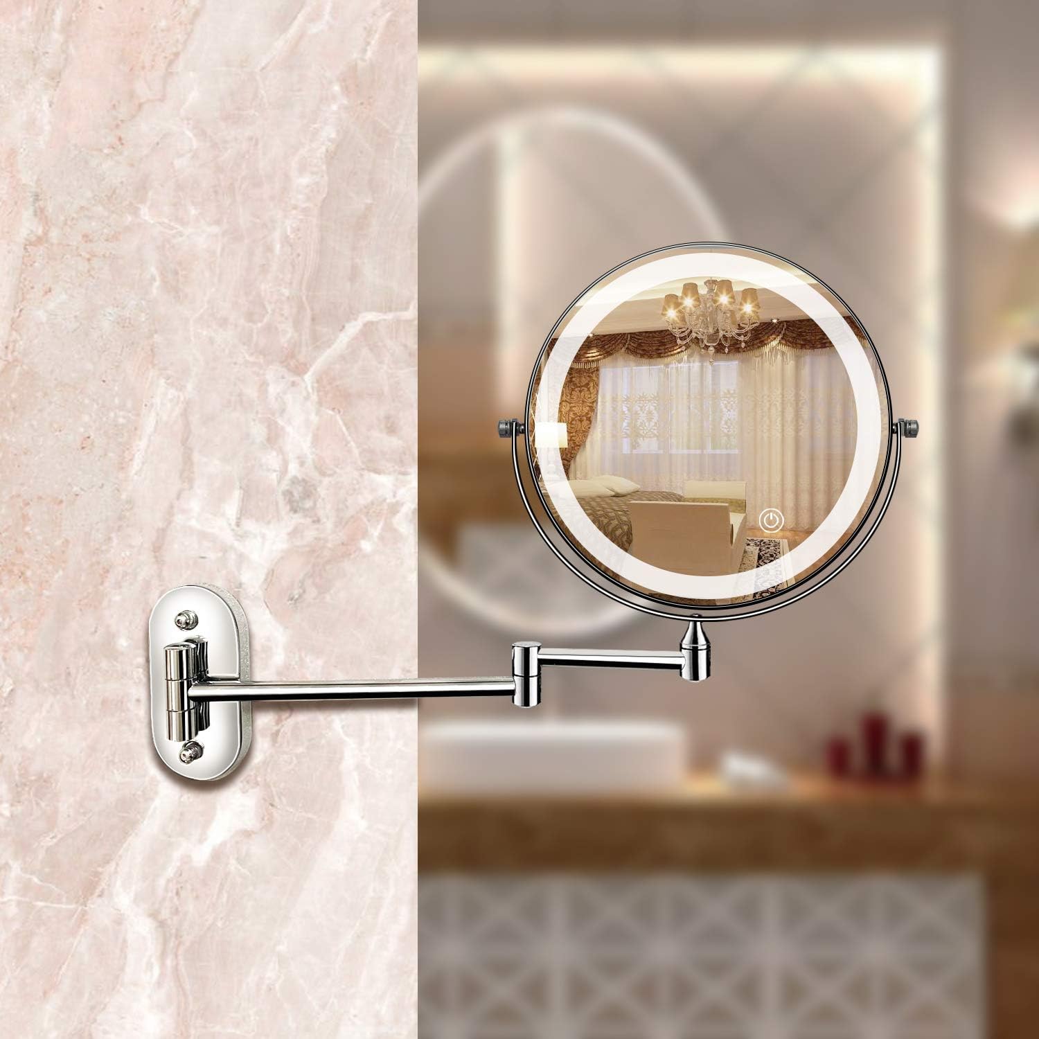 Specchio Ingranditore Ricaricabile LED Argento Cromato di Lunicca