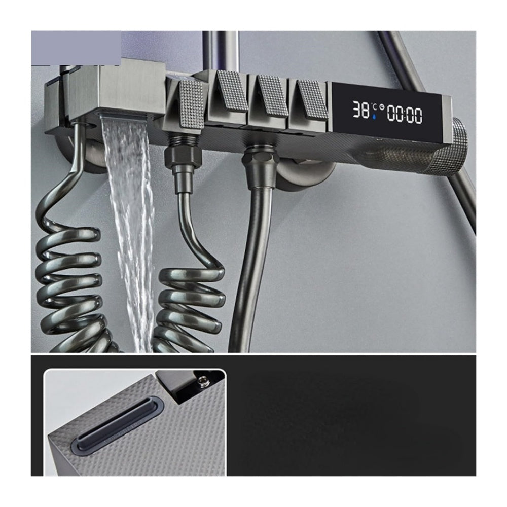 Navaro Ash-Plated Thermostatic Shower Set With Digital Display And Pressurized Faucet | Petprovac