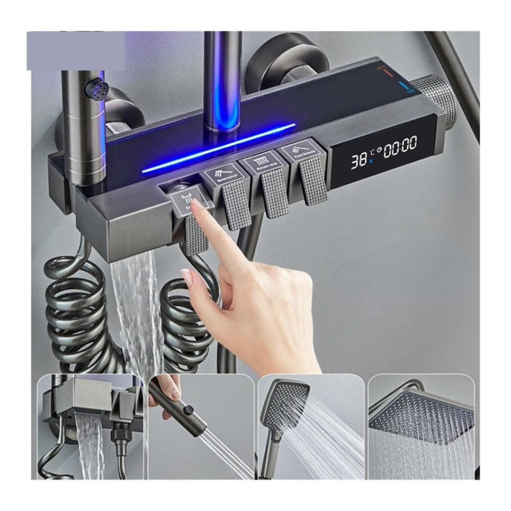 Navaro Ash-Plated サーモスタティックシャワーセット デジタルディスプレイ付きおよび加圧蛇口 | Petprovac