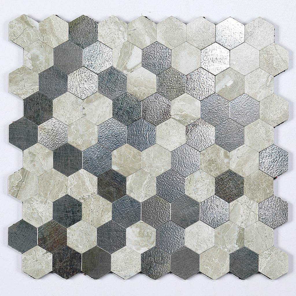Modern Tile-Peel & Stick Metal Mosaic Tile Hexagon Peel & Stick Subway Tile