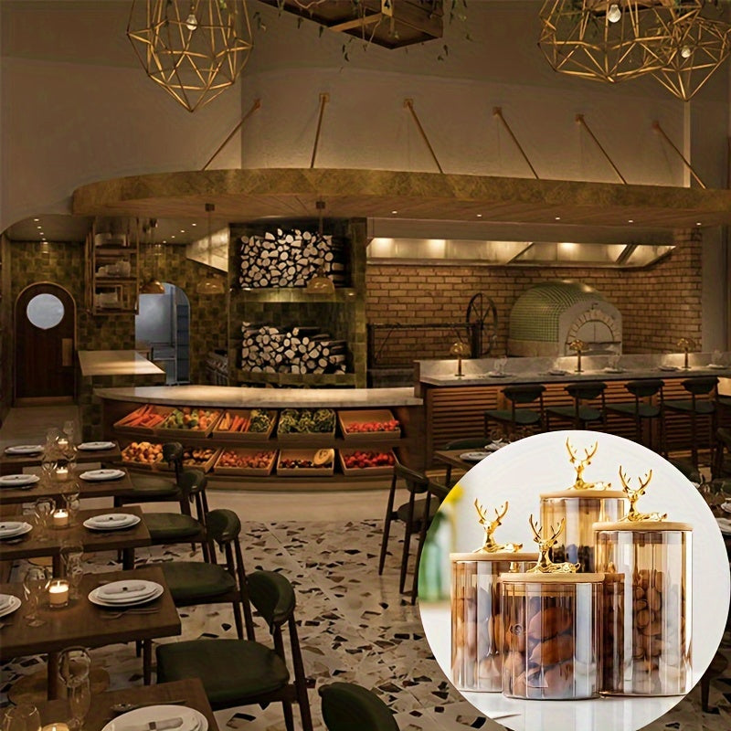 エロウェン スタグ ガラスジャー 3個セット アンバーフィニッシュ＆ゴールドリッド付き