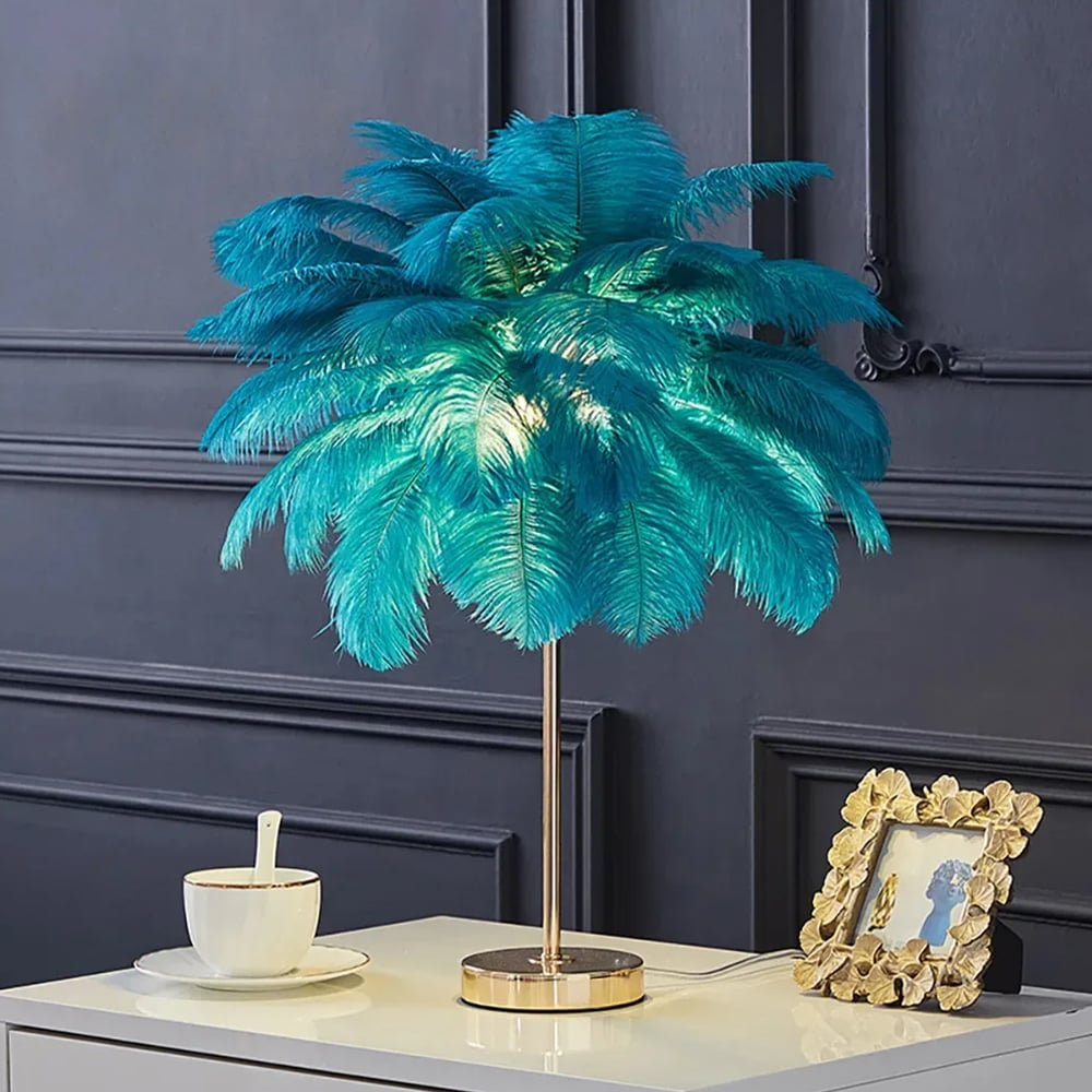 Lampe de table luxueuse Nyra Glow Plume dorée Art déco or
