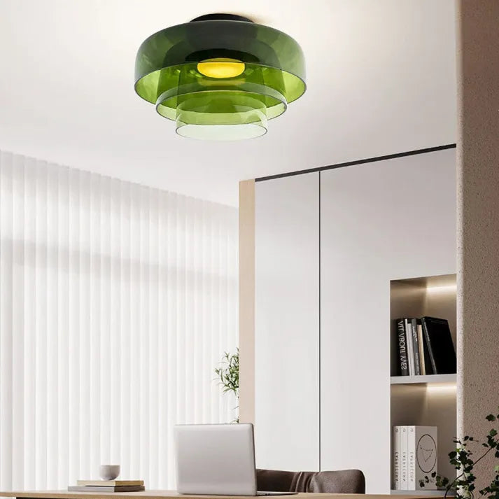 Lampada da soffitto Lumenweave Nordic con paralume in vetro artigianale