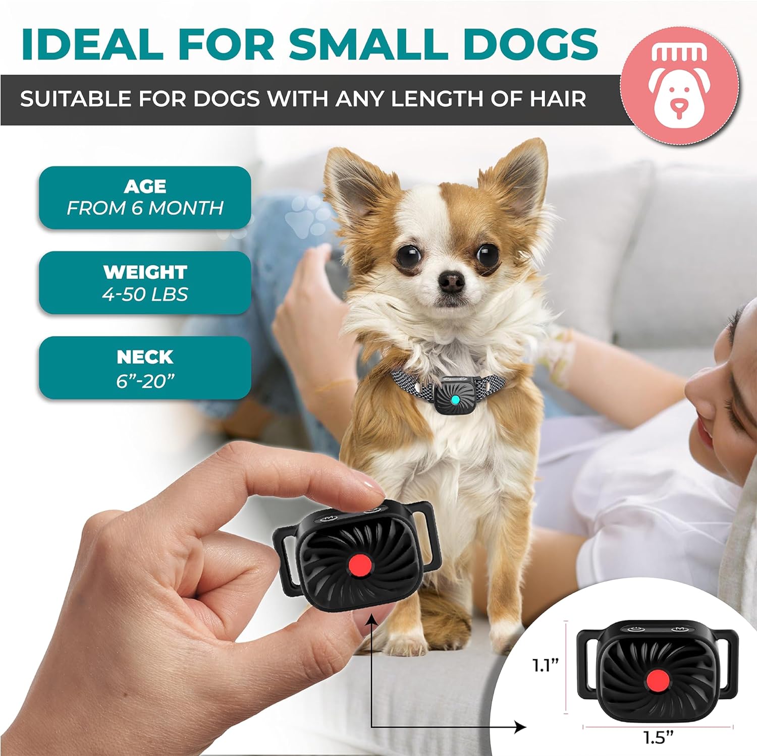 Antibell Neck Band For Small Dogs With Tones And Vibrations