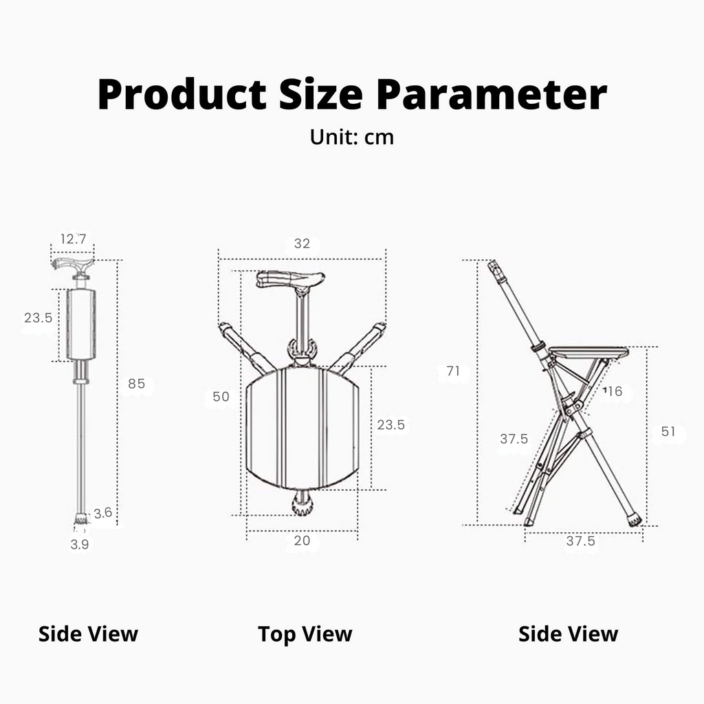 Tongkat Jalan dengan Tempat Duduk - Kerusi Tongkat Lipat Mudah Alih untuk Keselesaan Semasa Bergerak | Sokongan Mobiliti