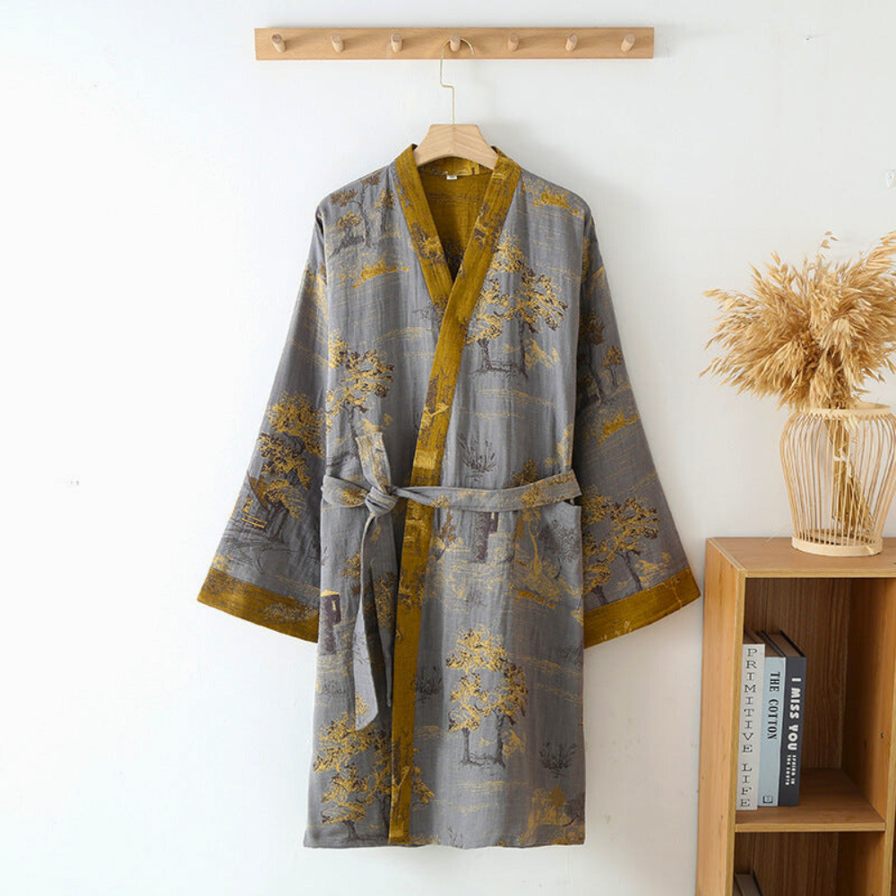 Kimono da Soggiorno in Cotone Puro Eleganza Rustica per Donna