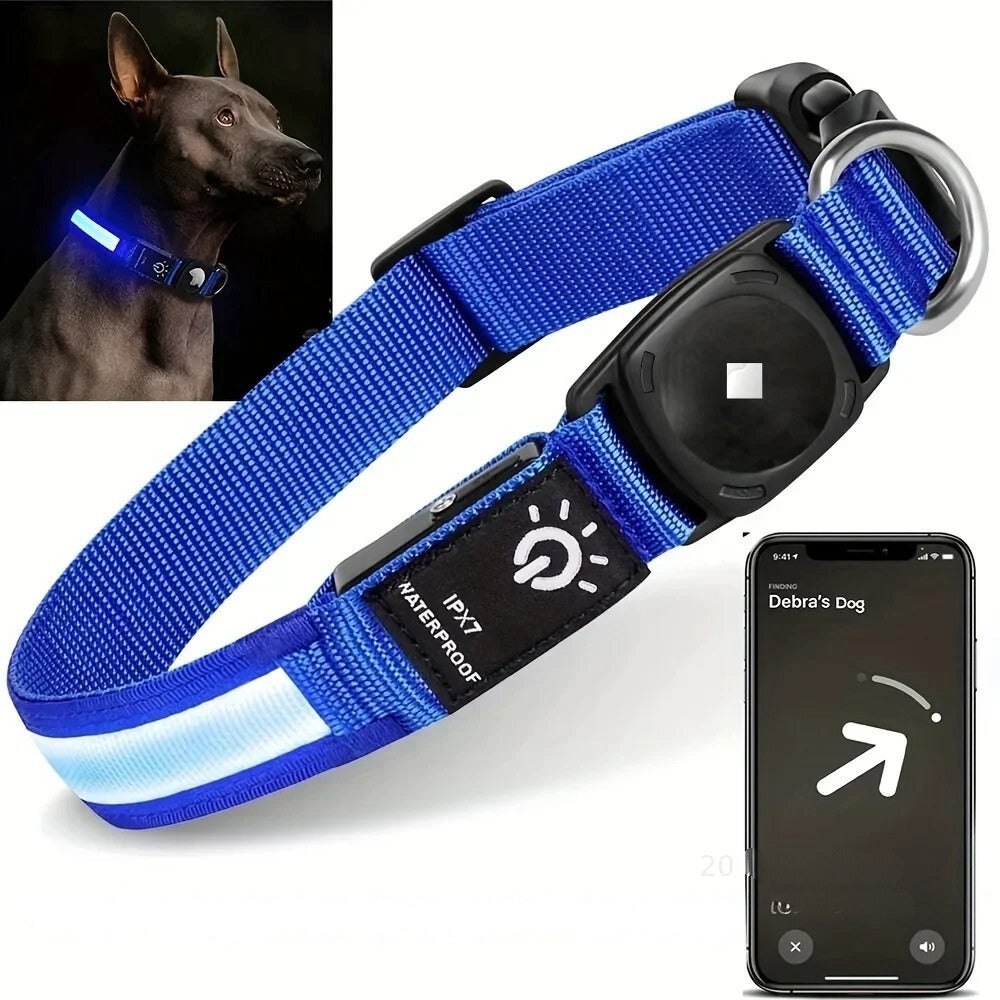 Collar impermeable LED LumaPaw con ranura para rastreador para perros