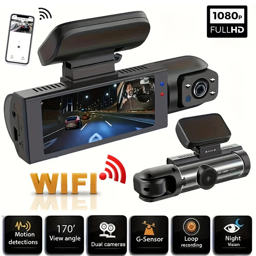 Dash cam WiFi 1080P con doppie lenti anteriori e cabina