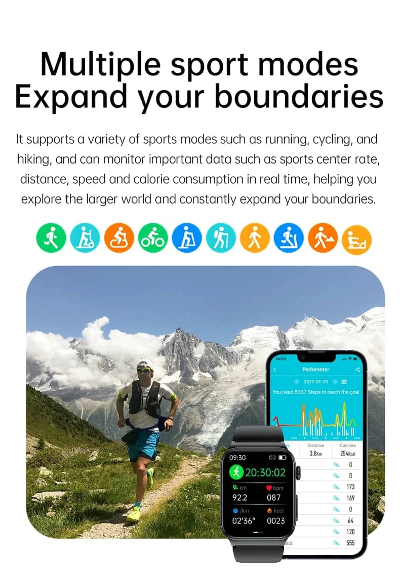 AeroPulse okosóra EKG-val és vércukorszint-mérővel, 1,83 hüvelykes HD képernyővel
