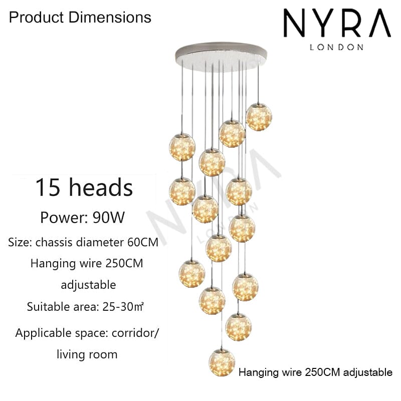 ルミナオーブ ガラスオーブ 階段用シャンデリア 柔らかなアンビエントグロー付き