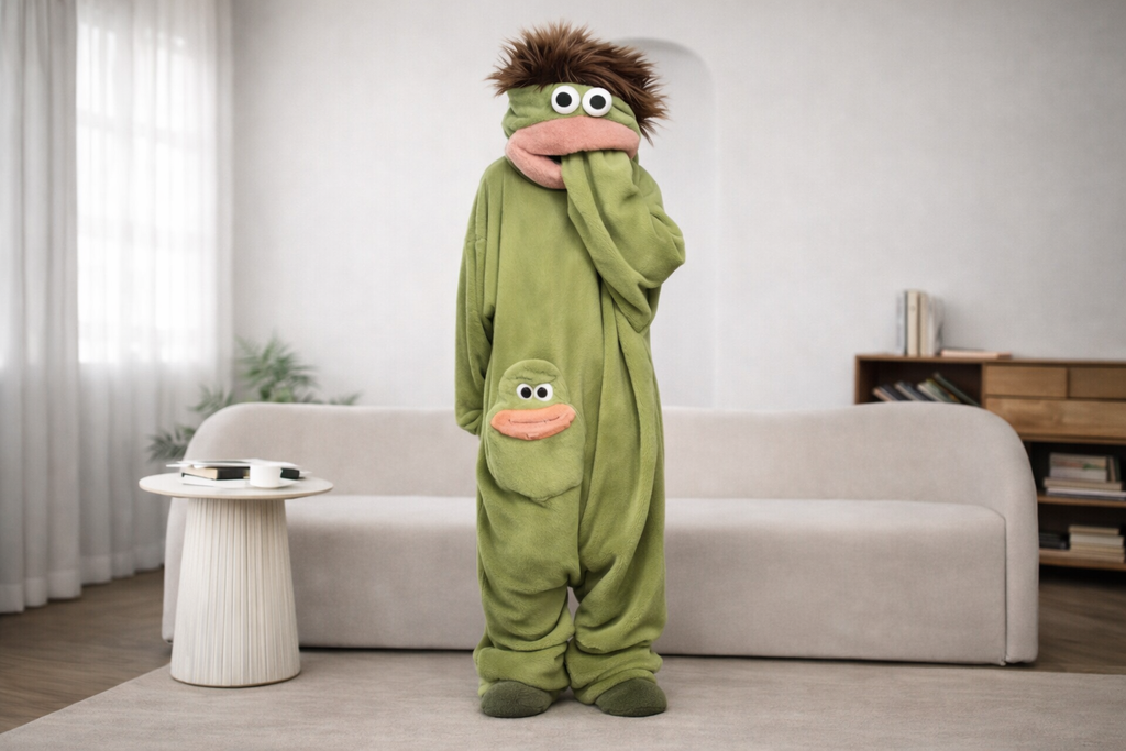 Monster Onesie Pajama Set With Oversized Comb And Matching Slippers