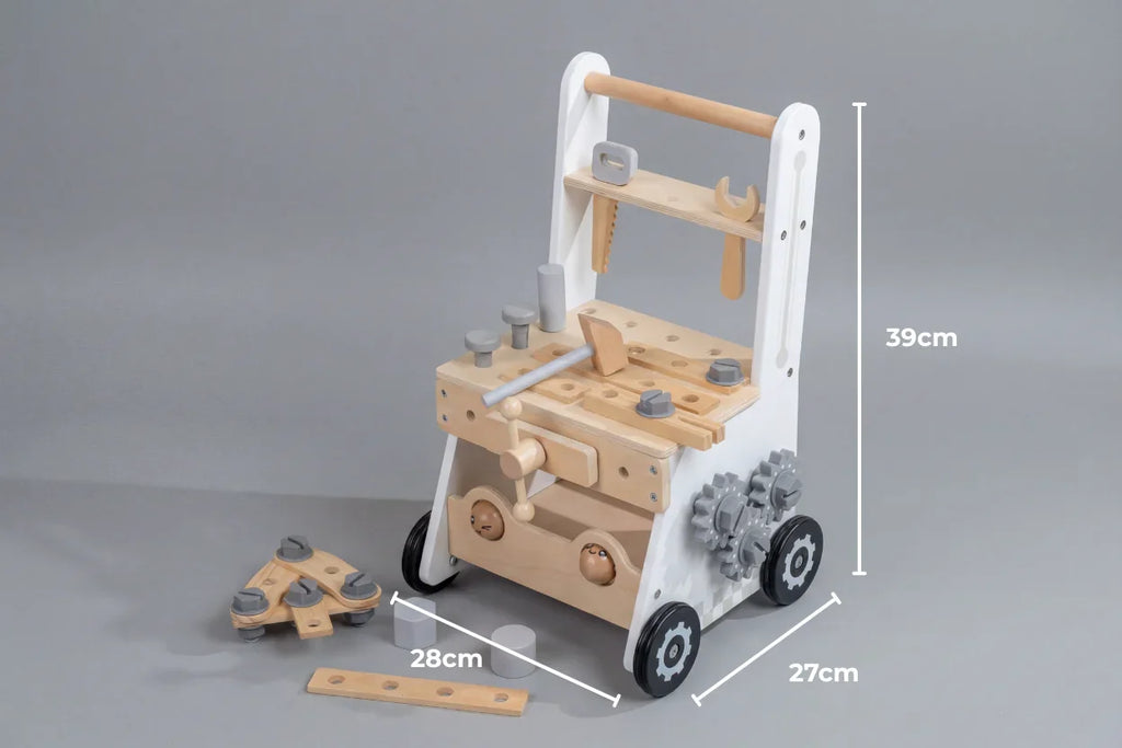 2-in-1 Wooden Workbench Baby Push Walker