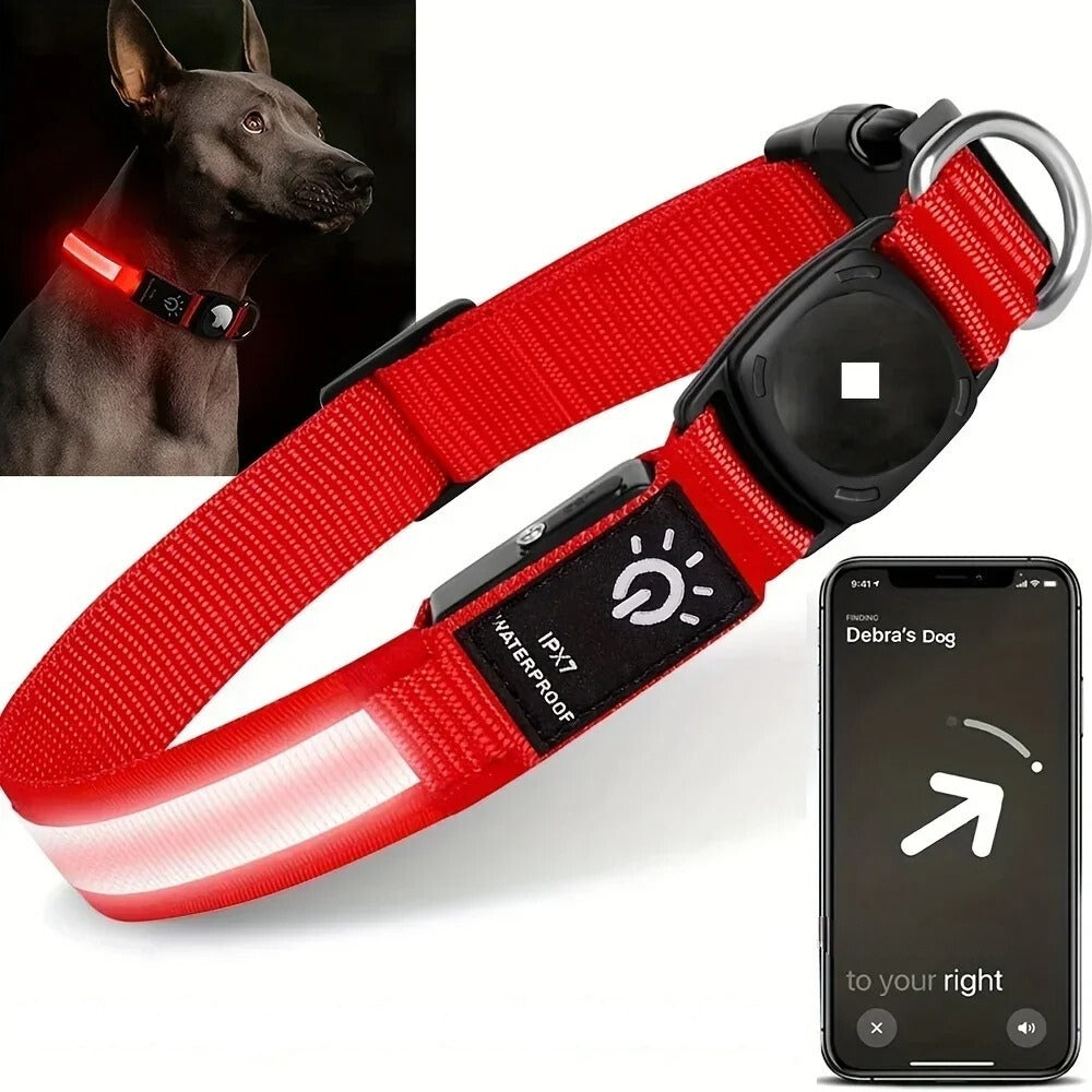 Collar impermeable LED LumaPaw con ranura para rastreador para perros