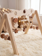 Natural Wood Baby Gym Arch For Babies 0-3 Years, Stable Frame With Suspended Toys