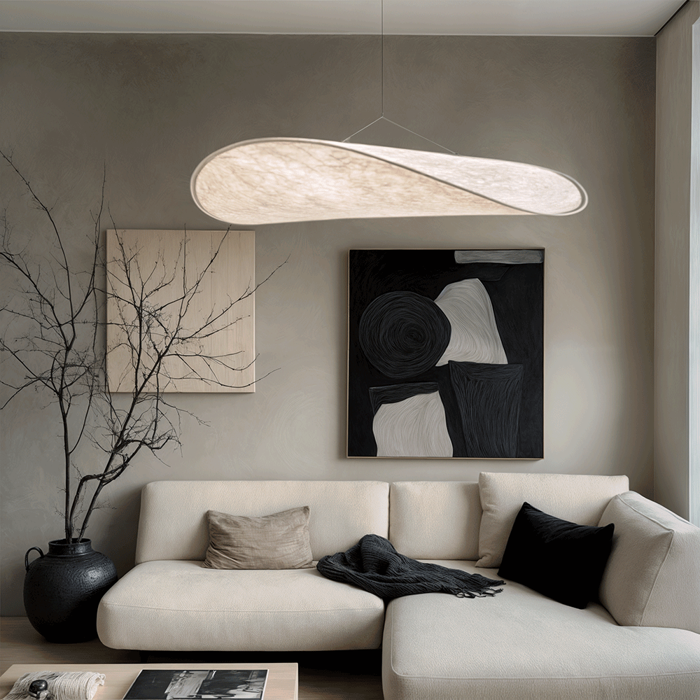 Lampadario a foglia LED in seta premium Lyra con bagliore nordico